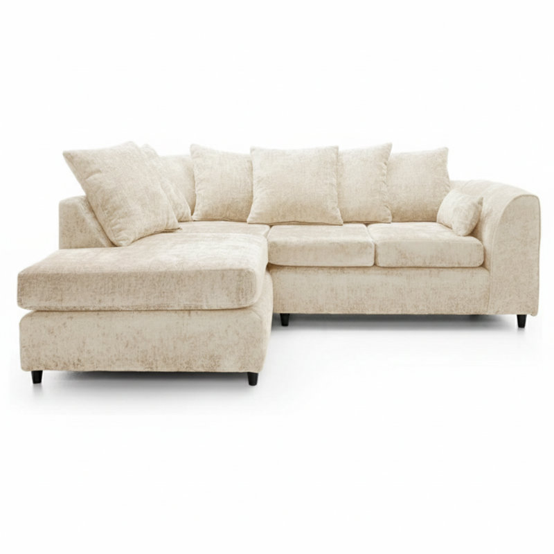 4 Seater Sofa & Chaise, Cream, Left