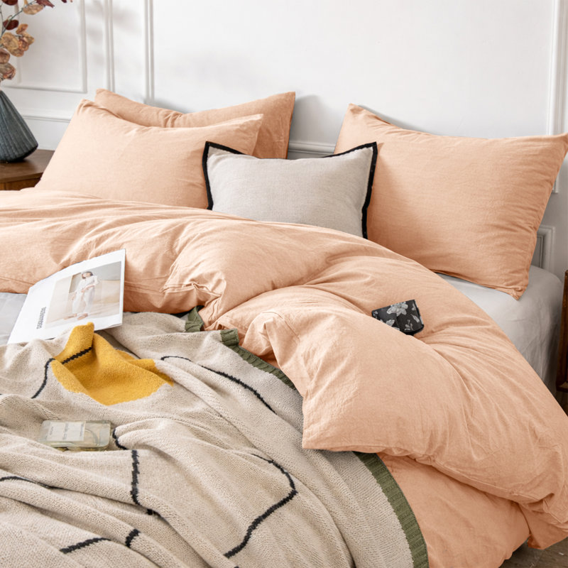 3-Piece Dyed Duvet Cover Set With Pillowcases, Super King Duvet Cover + 2 Standard Pillowcases, Peach