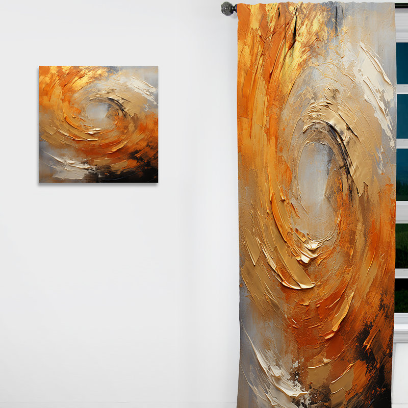 Gold Orange Desert Mirage Spiral - Modern Curtain - Velvet Room Darkening - 1 Panel, 52" W x 63" L