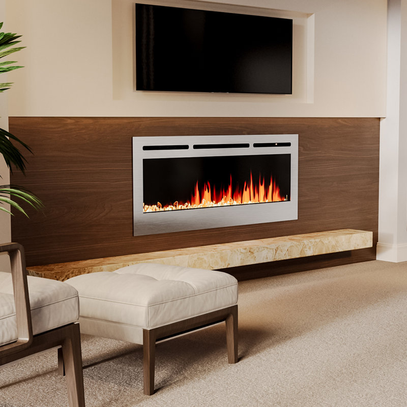 Electric Inset Fire, Silver, 54.4cm H x 90.84cm W x 14cm D