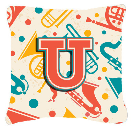 Instruments de musique rétro initiale intérieure/extérieure Throw Pillow, 18" H x 18" L x 5.5" D, U