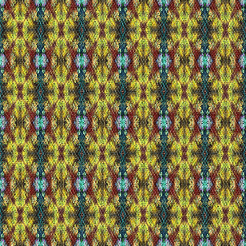 Tapis jaune/bleu/brun tissé à la machine, Carré 8 pi