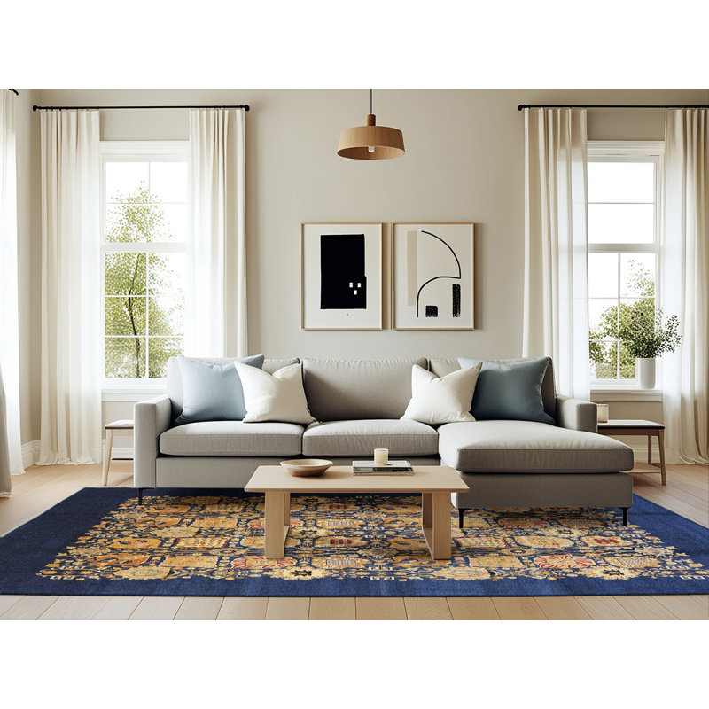 Tapis bleu / beige Patchwork, Rectangle 6 pi x 9 pi