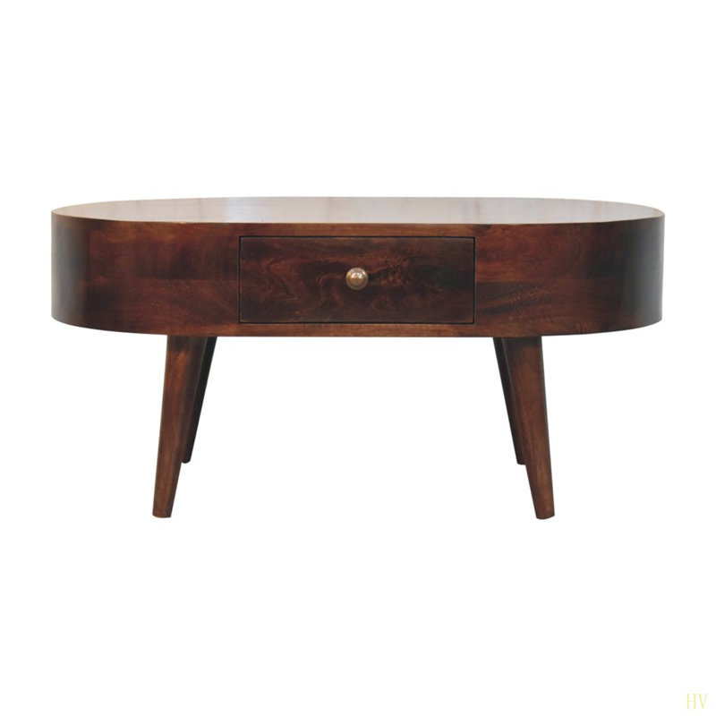 Solid Wood California  Rounded Coffee Table, 15.83" H x 33.53" L x 21.61" W