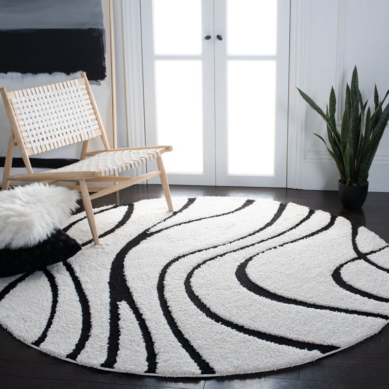 Philadelphia Power Loomed Polypropylene Ivory/Black Rug, Round 152 cm