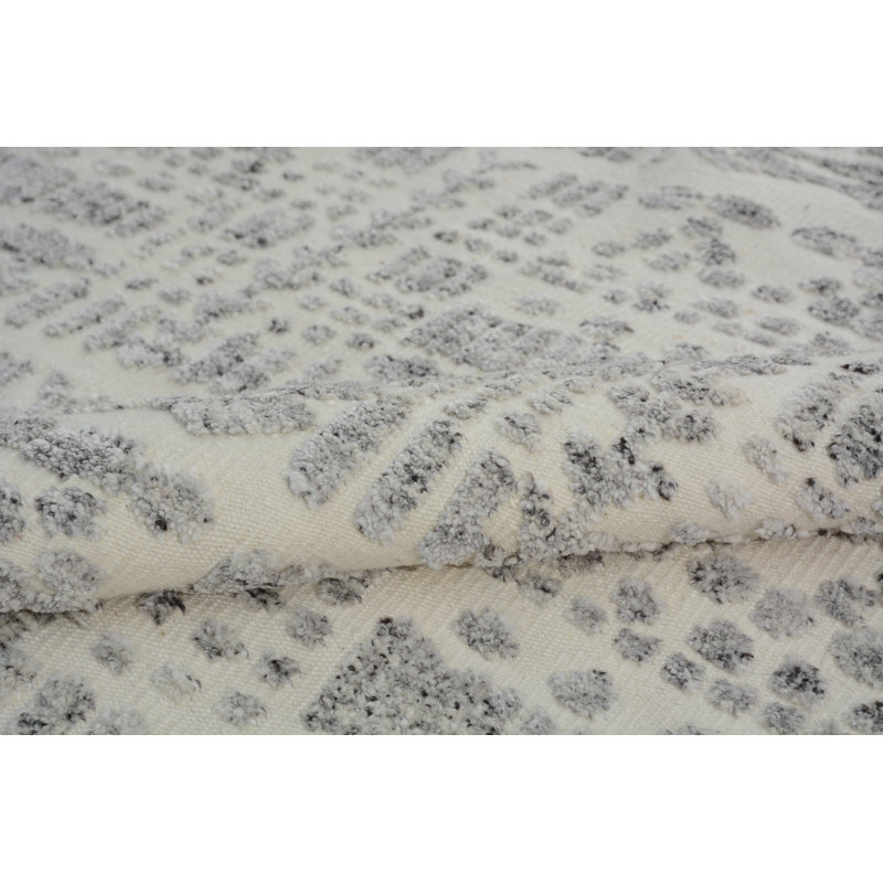 Wool Geometric Area Rug in Gray