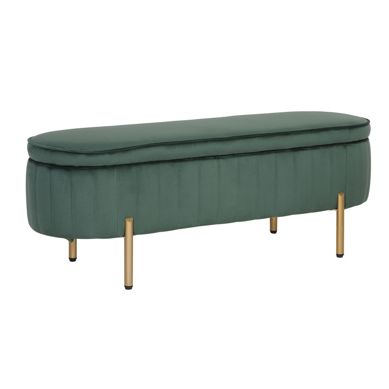 Banc de rangement avec repose-pieds Kronqui, Velours vert