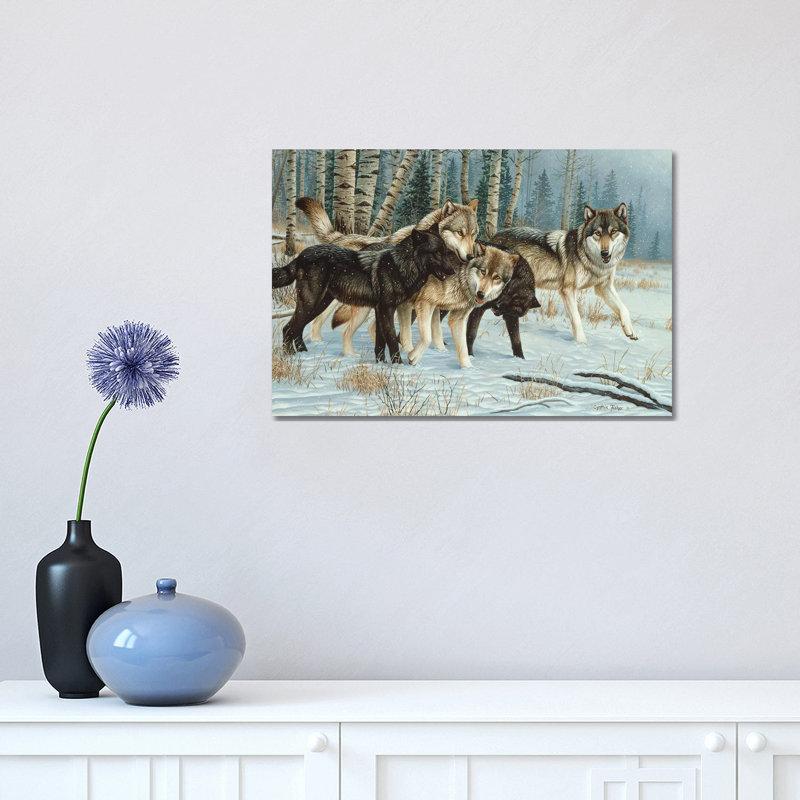«Wolf Pack I» par Cynthie Fisher - peinture sur toile tendue, H 12 po x l 18 po x 1,5 po