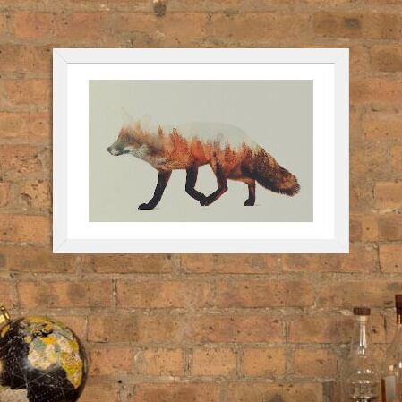 « fox i », art textuel, H 24 po x l 32 po x P 1 po, Papier encadré blanc