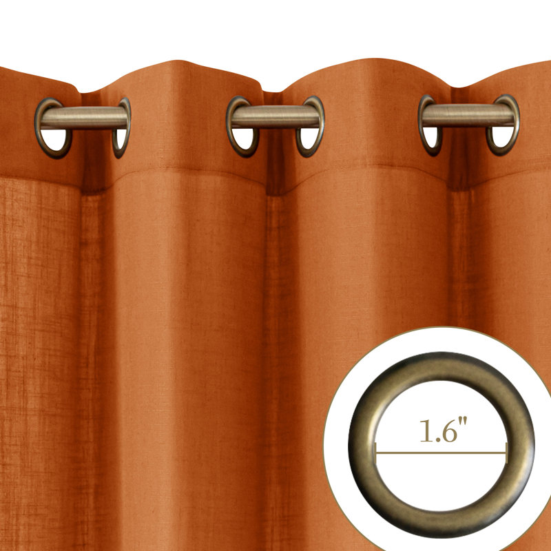 Vollmar Linen Blended Grommet Semi-Sheer Curtain Pair, Burnt Orange, 52" W x 84" L