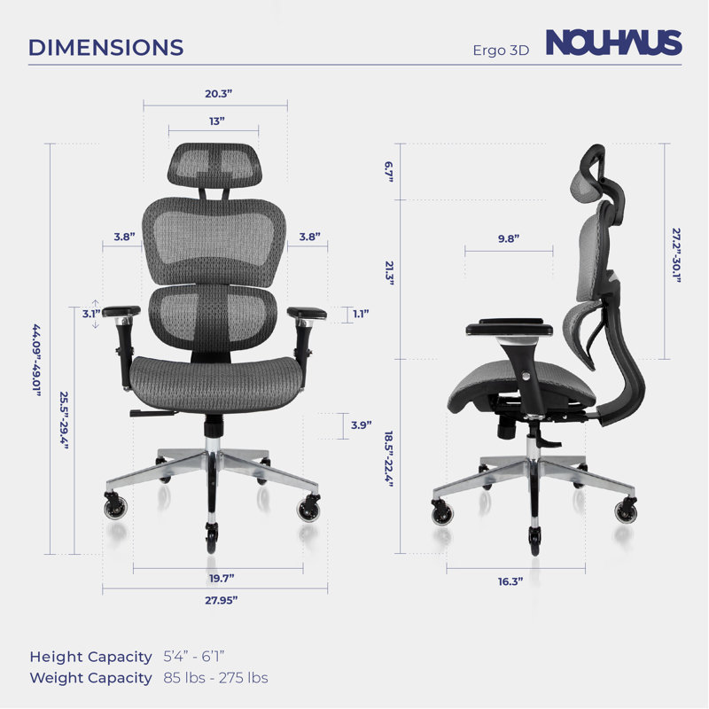 Ergo3D Silver Grey Mesh High Back Ergonomic Office Chair