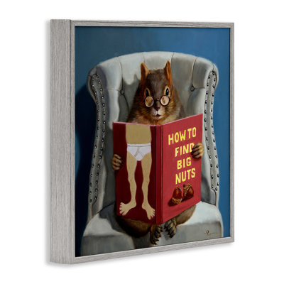 Écureuil lisant un livre rouge sur une chaise «Sassy Humor» par Lucia Heffernan - Peinture
