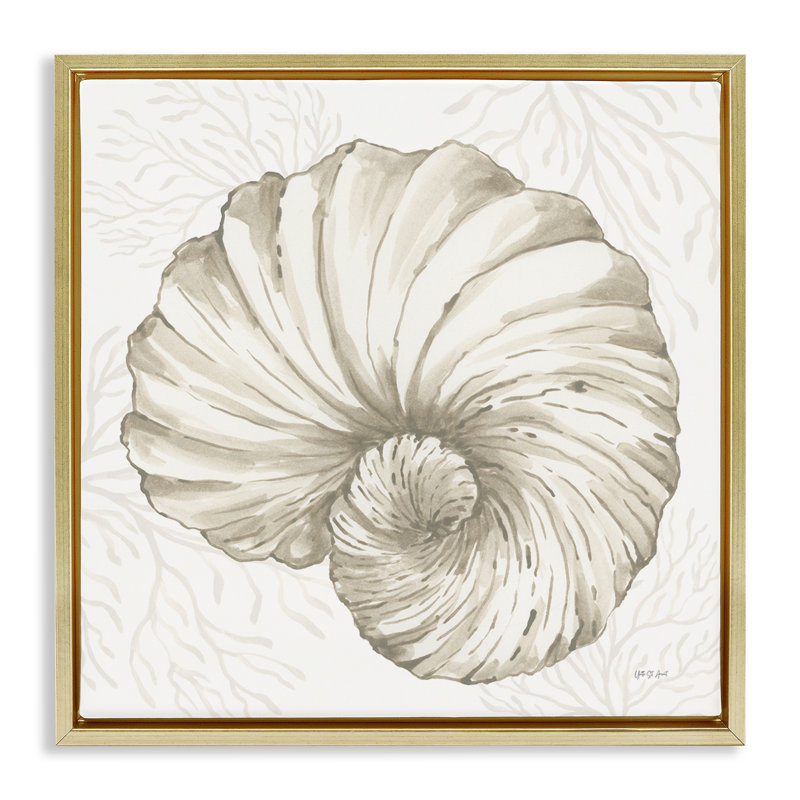 Art mural sur toile flottante spirale coquillage et corail neutre, design par Yvette St. Amant, H 25 po x l 25 po