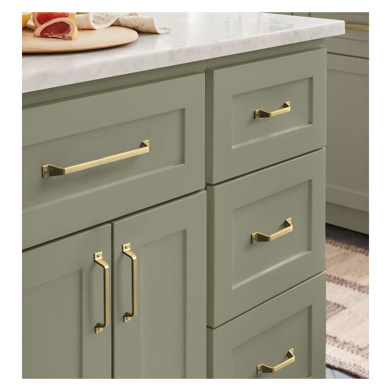Poignée d'armoire moderne avec bases carrées, Laiton brossé clair, 5"
