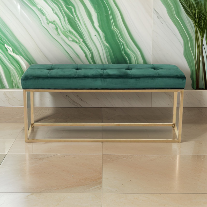 Banc rembourré en velours Chepstow, Vert, Or