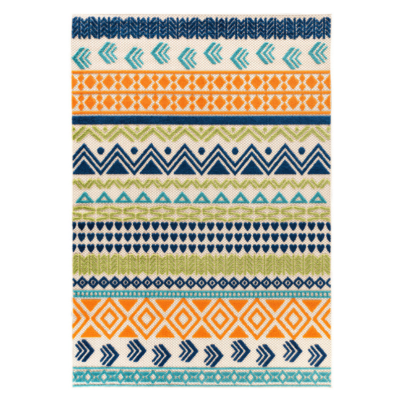 Duxbury Geometric Bohemian Indoor/Outdoor Area Rug Orange/Navy/Green, Rectangle 2' x 3'