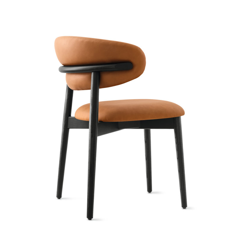Oleandro Upholstered Chair with Metal Base, Matt Black, Cognac