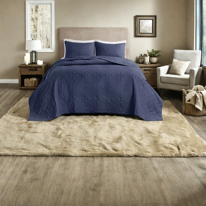 Ensemble de literie réversible bleu marine en microfibre de polyester, style transitionnel pour la maison