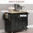 Kitchen Island Cart With Black Finish, Features Rubberwood Top, Spice Rack, Towel Rack And Concealed Cabinets On Wheels, Black, Storage Drawers, Bar Adjustable Shelves