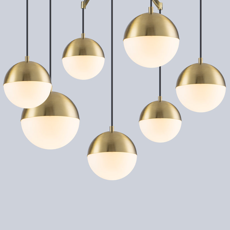Lustre 7 lumières en verre décalé - douilles E12 pivotantes à 90 °, réglable de 35 à 90 po, structure dorée, 27,4 po de largeur - luminaire de salle à manger moderne