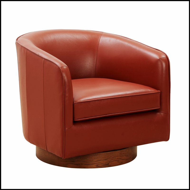 Fauteuil pivotant en cuir fleur Tessa Caramel