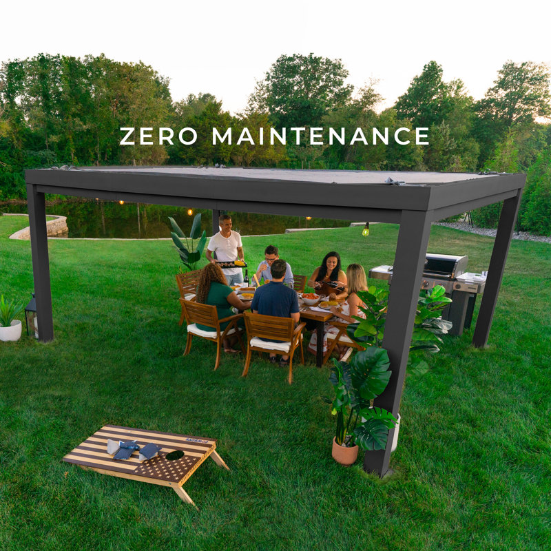 Trenton 16' x 12' Black Galvanized Steel Pergola with Canopy