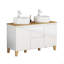 Meuble-lavabo monté avec lavabo, système de fermeture en douceur, lavabo en céramique, bois massif, facile à installer, conception unique sans poignée