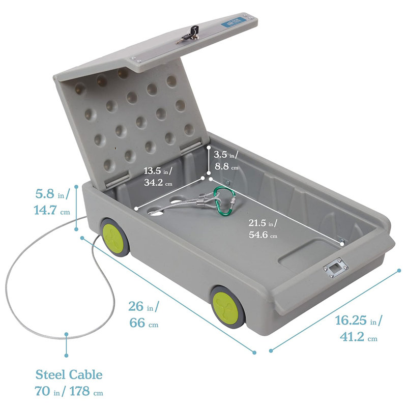 Lock And Roll Personal Safe With Steel Cable, Under-Bed Storage Box For Laptops, Tablets, And Documents, Key-Locking Lid And Wheels For Secure Travel And Home Use