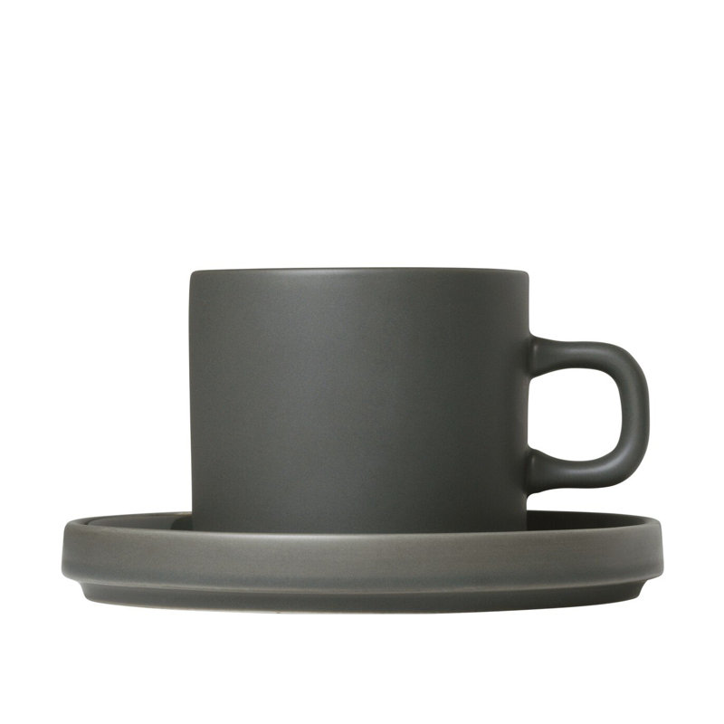 Tasse à café et soucoupe en grès PILAR, Vert agave