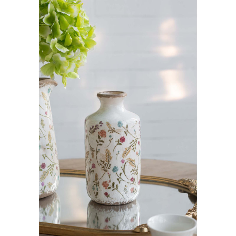 Vase en céramique avec motifs floraux multicolores, 8.3" H x 4.3" W x 4.3" D