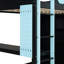 Lit mezzanine en bois avec bureau Neriah, armoire ouverte et lumière RVB-126026096