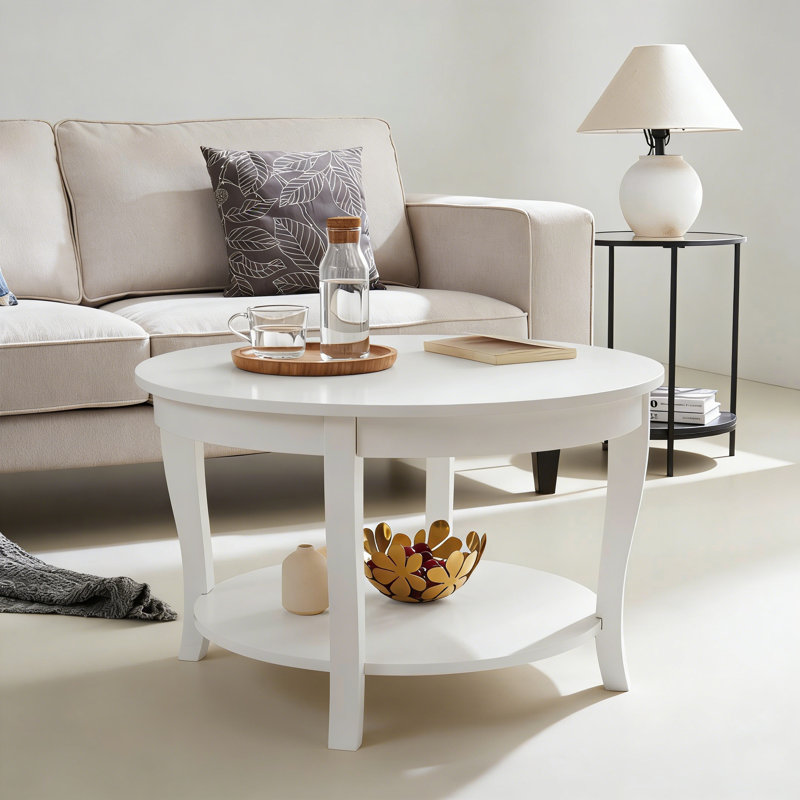 Traditional Round Coffee Table With Open Storage Shelf,2-Tier Storage Wood Center Circle Accent Table For Living Room, Bedroom, Apartment, Studio And Small Spaces, 30 X 30 X 18 Inches