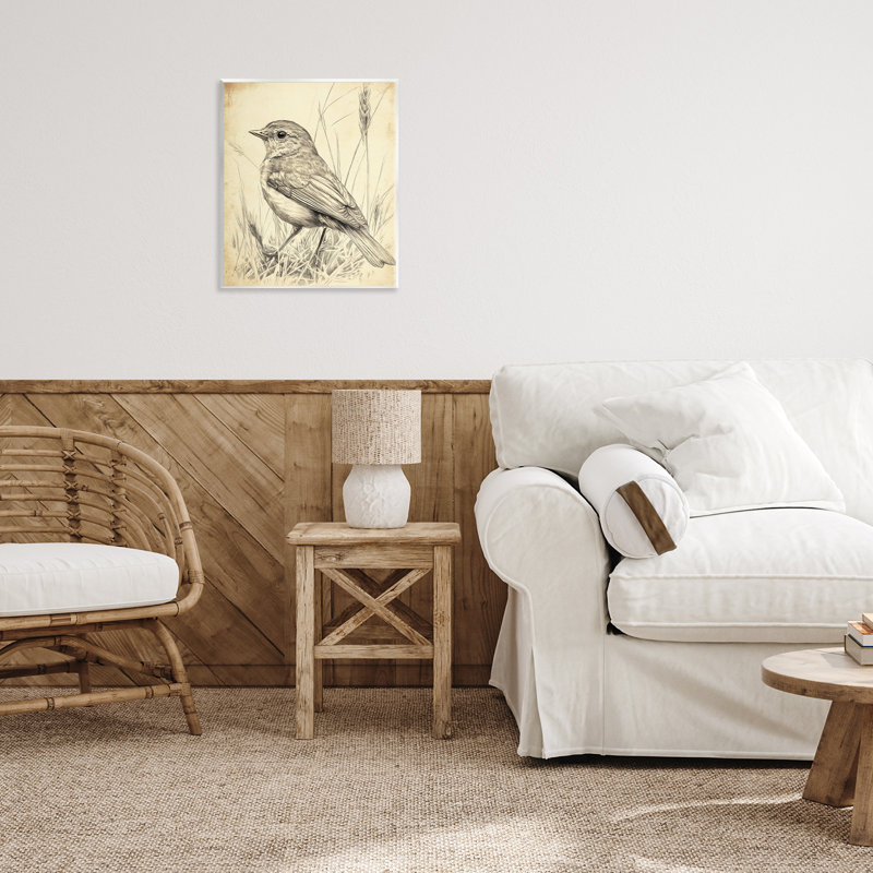 Plaque murale rétro avec petit oiseau esquissé, design par Petal Prints Design