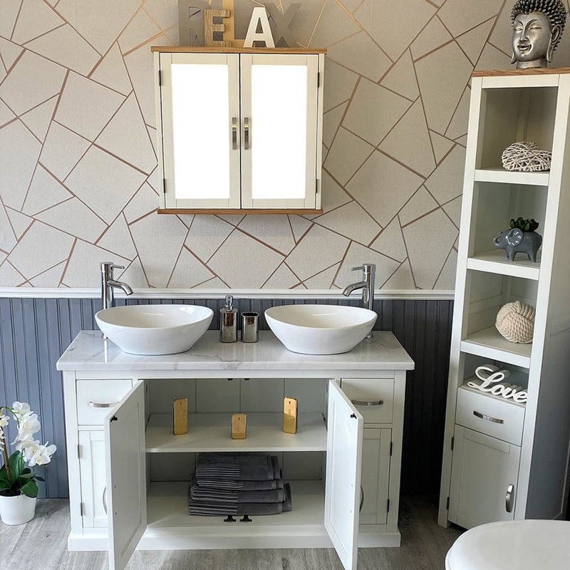 Bussard 1230mm Double Bathroom Vanity with Vessel Stone Basin, White Marble