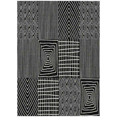 8' X 10' Black And Ivory Geometric Washable Indoor Outdoor Area Rug