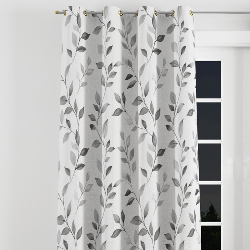 Country Farmhouse Room Darkening Curtains - Floral Warm Gray Leaves Grommet Curtain - 1 Panel, 52" W x 63" L, Silver Grommets