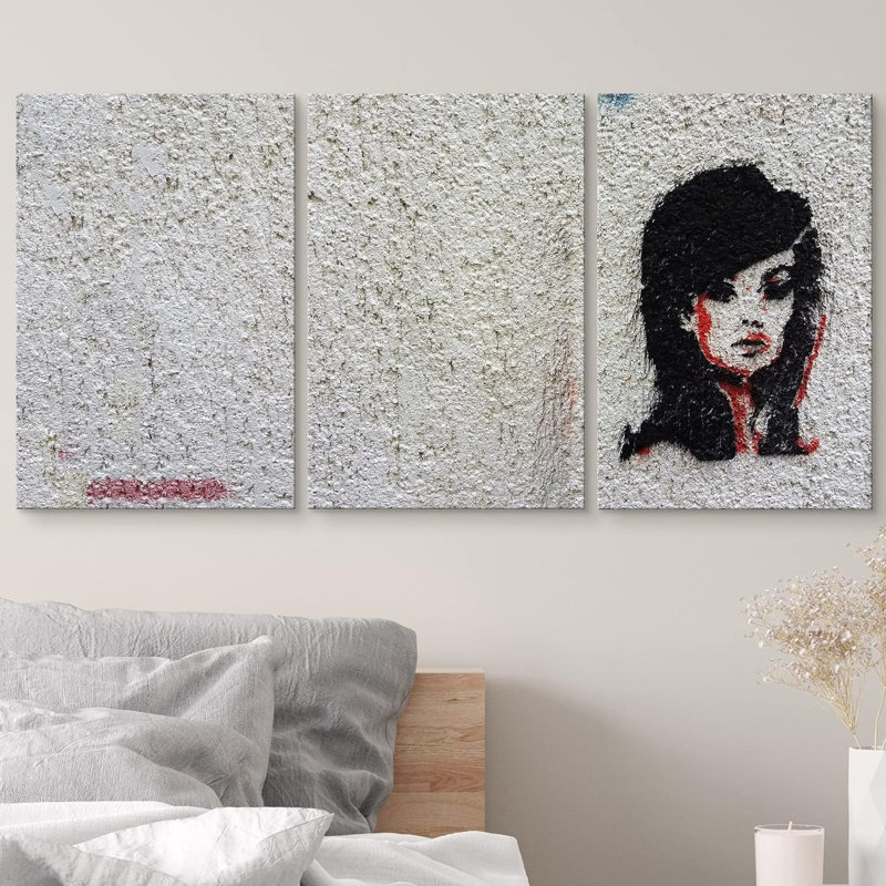 60s Style Female Portrait Triptych Graffiti & Street Art Cities Scenic Urban, H 36 po x l 72 po x P 1,5 po