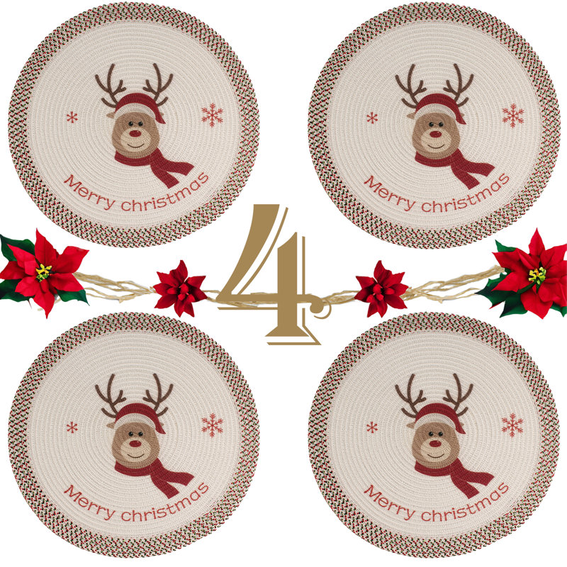 Ensemble de 4 napperons de Noël et de cuisine antidérapants Christmas
