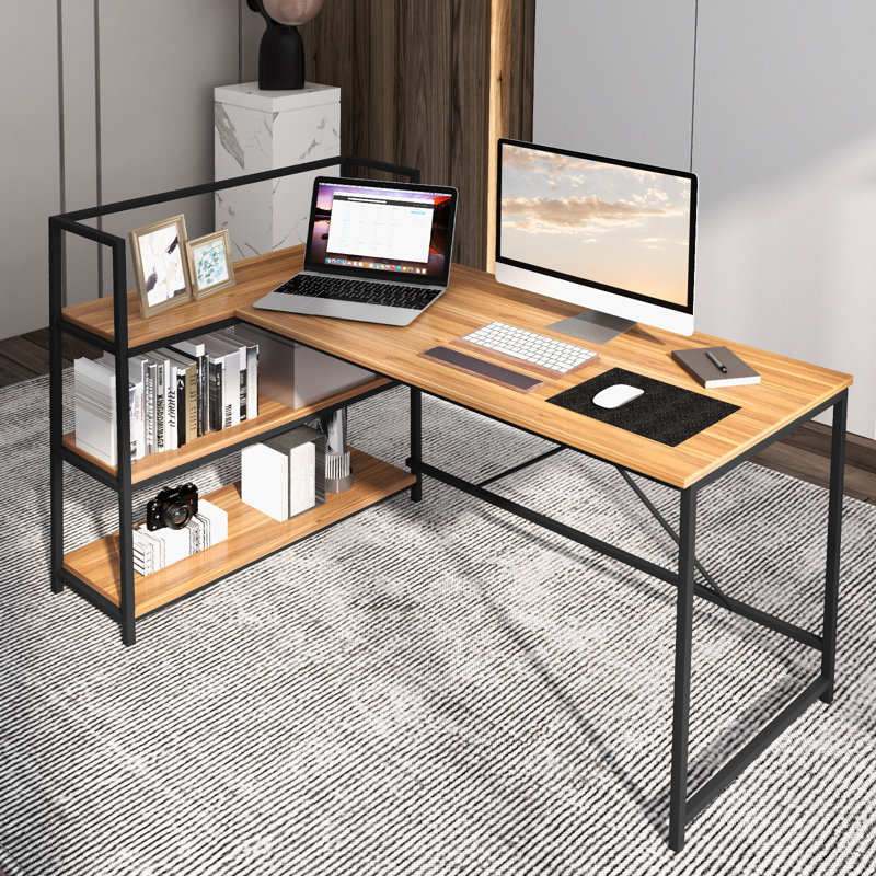 Brookbay L-Shaped Metal Base Computer Desk, Walnut/Black