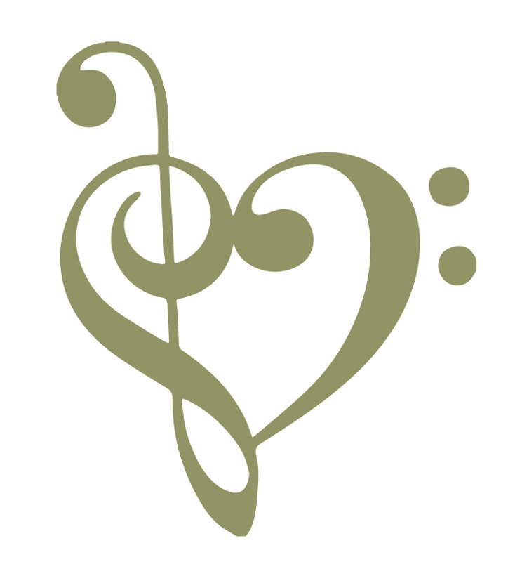 Décalcomanie murale coeur musical, H 48 po x l 40 po x P 0,01 po, Olive