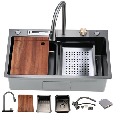 Évier de cuisine encastré 29,6 po x l 17,7 po avec robinet