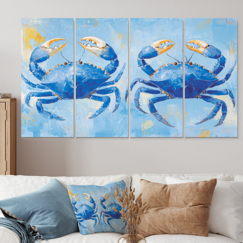 Bataille de crabe côtier bleu - ensemble d'art mural sur toile crabe, H 32 po x l 64 po
