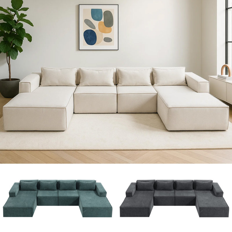 No Assembly Required 4 - Piece Chenille Sofa, Beige Chenille