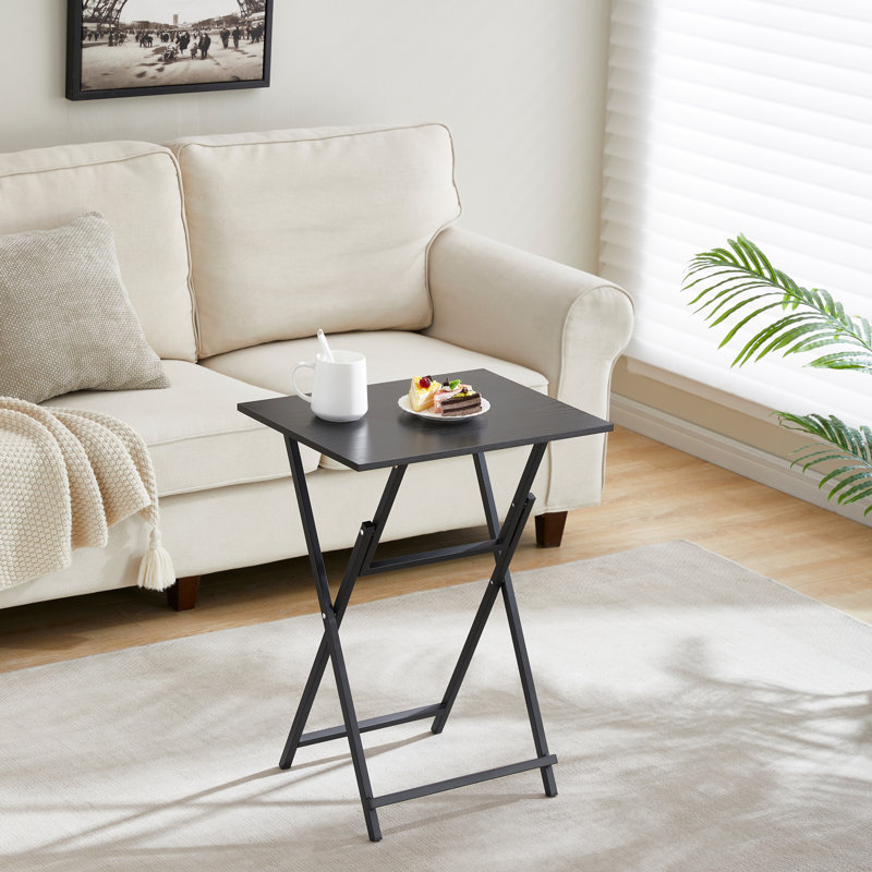 Black 2-Piece Folding TV Tray Table No Assembly Required Portable Sofa Side Table, Industrial Snack Table For Small Spaces, Space-Saving Easy To Fold Wood Rustic