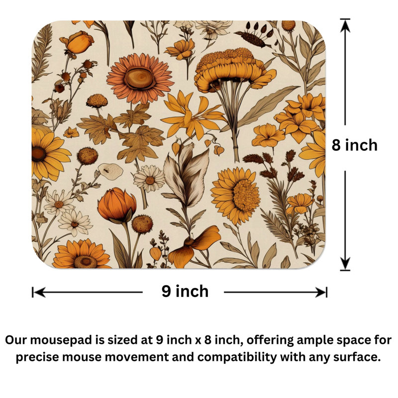 Botanical Fall Pattern VII Cottage & Cottagecore Gaming Cute Office Laptop Desk Pad Gift Mat Square Rectangle Non-Slip Mousepad