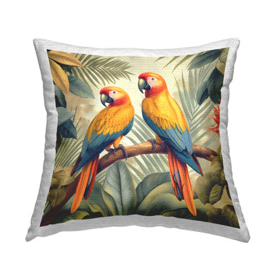 Parrot Duo on Branch Outdoor Printed Pillow by Steve Hunziker