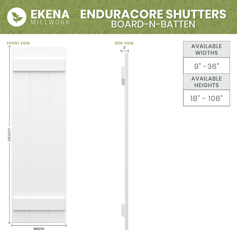 Shadow Mountain Composite Board and Batten Shutters, 17x26, Set of 2