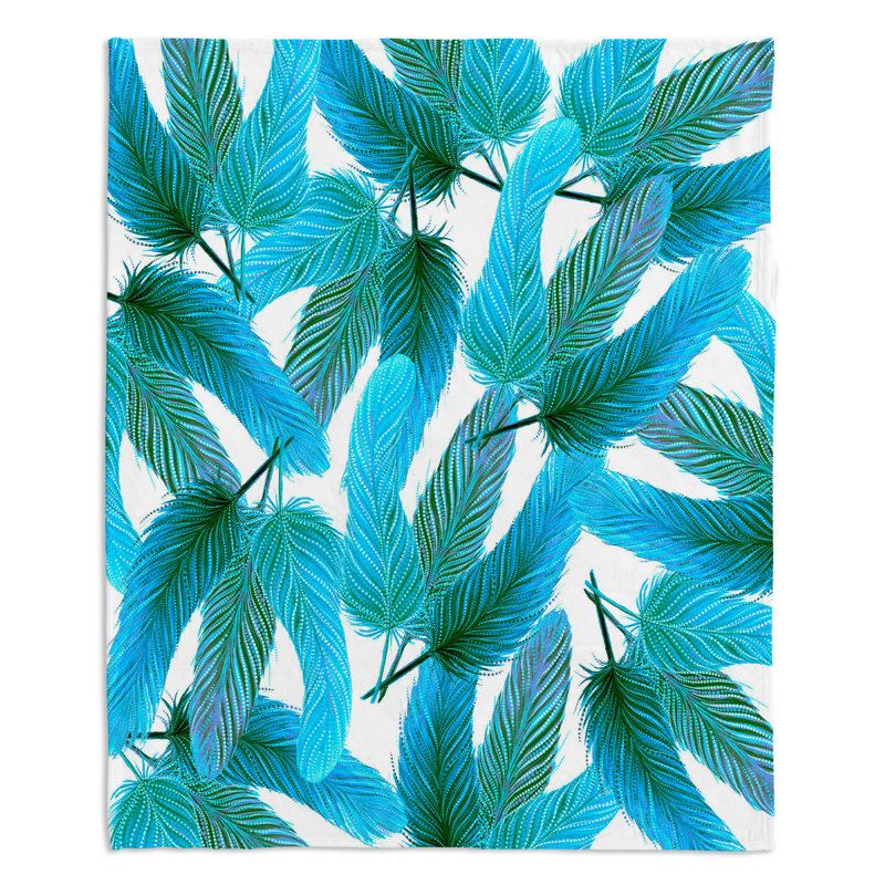  Jeté à plumes turquoise, l 51 po x L 60 po, Bleu / Blanc