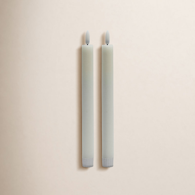 2 Pc Med Flameless Taper Candle, White