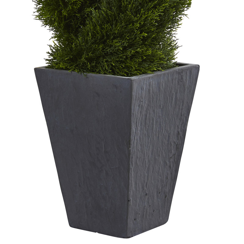 4ft. Cypress Double Spiral Topiary Artificial Tree in Slate Planter UV Resistant (Indoor/Outdoor)